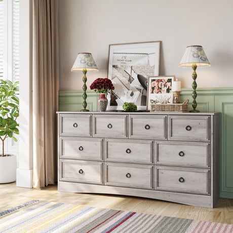 Modern 10 Drawer Dresser, Dressers for Bedroom, Chest of Drawers Closet Organizers and Storage Clothes - Easy Pulls Handle, Textured Borders Living Room, Hallway, Gray LGHM