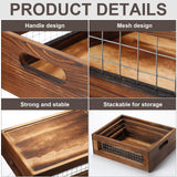 FillTouch 4 Pcs Wooden Nesting Countertop Baskets Set 4 Size Wooden Storage Box with Handles and Metal Wire Multipurpose Wood Organizer Crate for Fruit Vegetable Kitchen Cabinet Bathroom(Walnut) FillTouch