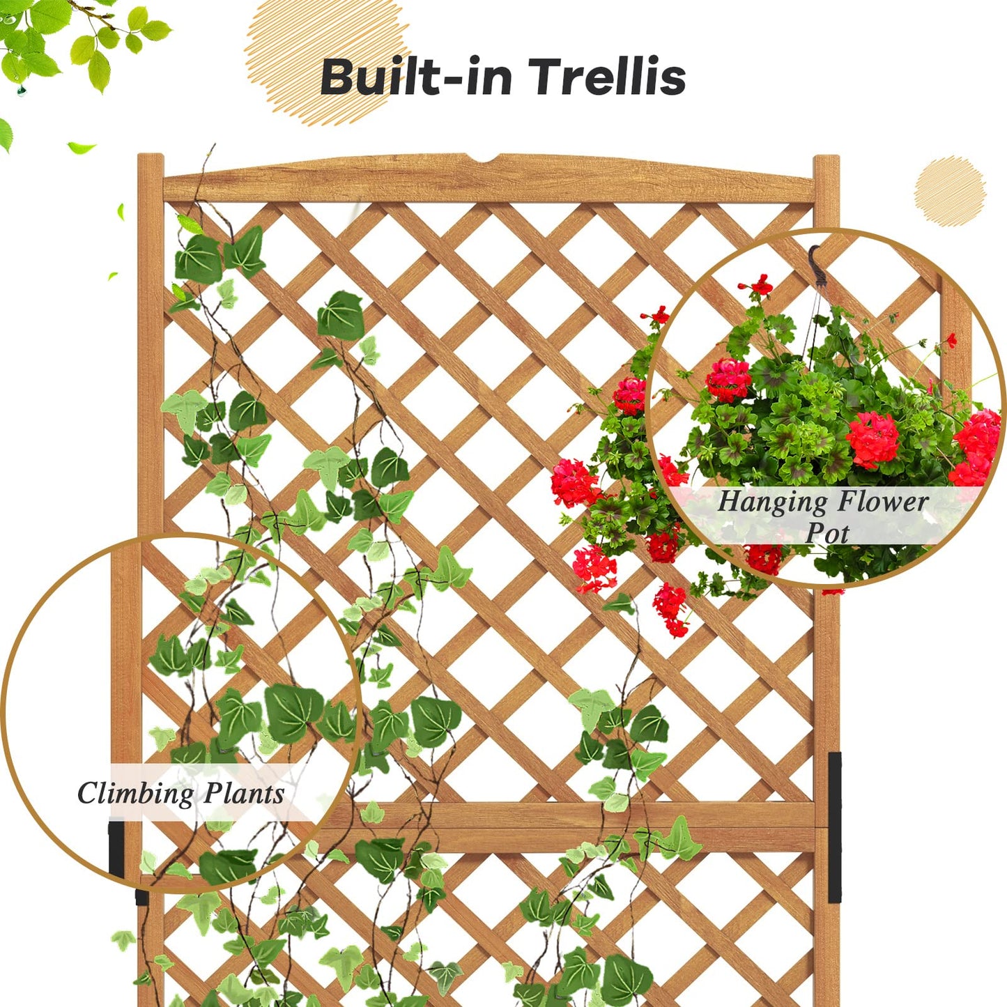 Safstar Raised Garden Bed with Trellis, Indoor & Outdoor Wood Elevated Plant Container with Diamond Shaped Trellis & Drain Hole, Above Ground Garden Bed for Vine Climbing Plants in Garden Balcony Yard