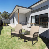 LEVELEVE 3 pcs Rocking Bistro Set Conversation Chairs PE Wicker Outdoor Rocking Chairs & Glass Table,for Porch Lawn Garden Backyard Deck(Rocking Set,Khaki) LEVELEVE