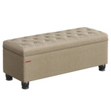 SONGMICS Storage Ottoman, Storage Bench, Tufted Entryway Bedroom Bench, 17.7 x 46.5 x 17.7 Inches, Hinges Easy Lid Operation, Wooden Legs, Linen-Look Cover, Loads 330 lb, Camel Brown ULOM070K01 SONGMICS