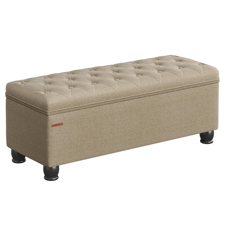 SONGMICS Storage Ottoman, Storage Bench, Tufted Entryway Bedroom Bench, 17.7 x 46.5 x 17.7 Inches, Hinges Easy Lid Operation, Wooden Legs, Linen-Look Cover, Loads 330 lb, Camel Brown ULOM070K01 SONGMICS