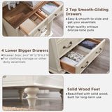 T4TREAM Farmhouse 6 Drawers Dresser Chests for Bedroom w/4 Solid Wood Feet &Column Decor, Tall Wood Rustic Chest of Drawers, Storage Dressers Organizer for Bedroom, Living Room, Nursery, Antique White T4TREAM