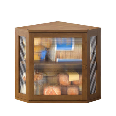 BMOSU Corner Bread Box for Kitchen Countertop Double Layer Bamboo Wooden Bread box Large Capacity Bread Storage Bin(Brown, Medium)