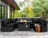 NICESOUL 9 Piece Extra Large Outdoor Patio Furniture Conversation Set with Fire Pit Natural Gas/Propane, 29.3'' High Back Modular Deep Seat Sectional Sofa Set for Outside, 2 Color Cushion Black&Gray NICESOUL