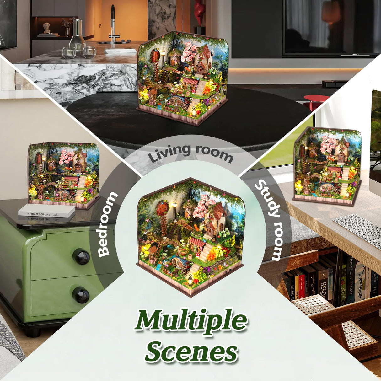 DIY Miniature House Kit, Forest Book Nook Kit with Music, 3D Wooden Puzzles for Adults, Dollhouse Kit with LED Light, Mini Building Kit, Craft Kit for Adults Teen to Build (Forest Garden) ANTREATU