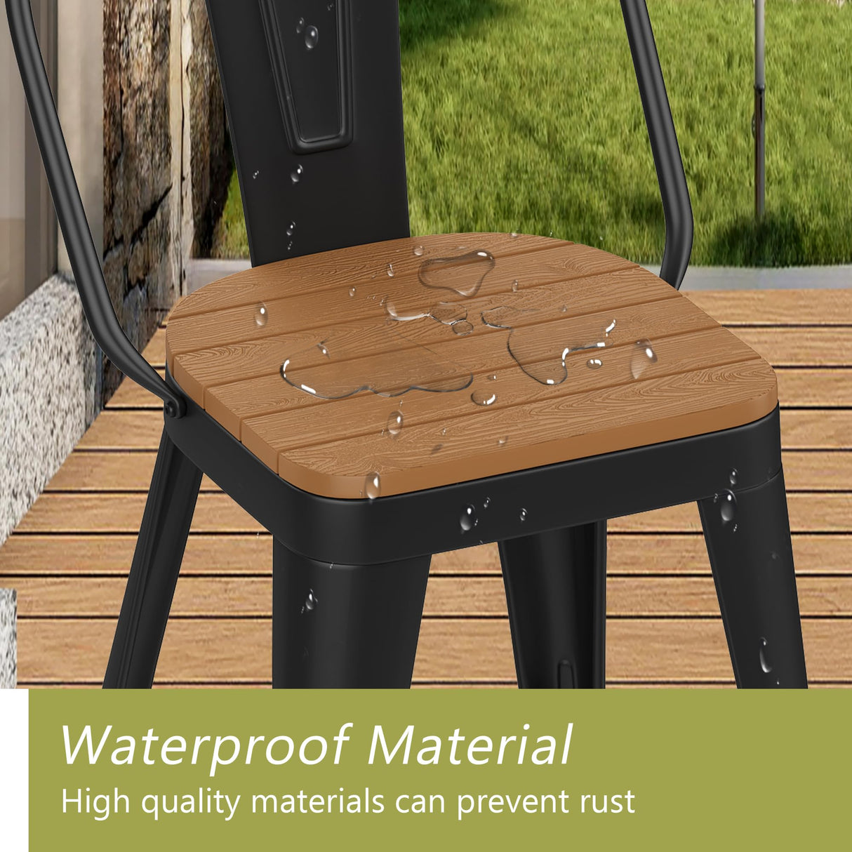 POINTANT Outdoor Metal Bar Stools Set of 4,24 inch Barstools Counter Height Bar Stool with High Back Farmhouse Kitchen Dining Chairs Bar Funiture for Outside POINTANT