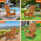 Adirondack Chair Weather Resistant Patio Chairs Folding Outdoor Chair w/Long Arms Solid Wooden Heavy Duty Reclining Fire Pit Chair for Deck, Lawn, Backyard, Garden - Natural Dkelincs