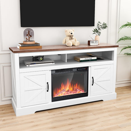 Cowsar 60" Fireplace TV Stand Mantel Wood Surround Firebox, Freestanding Fireplace Heater, Adjustable Led Flame, Remote Control, 750W-1500W, White COWSAR