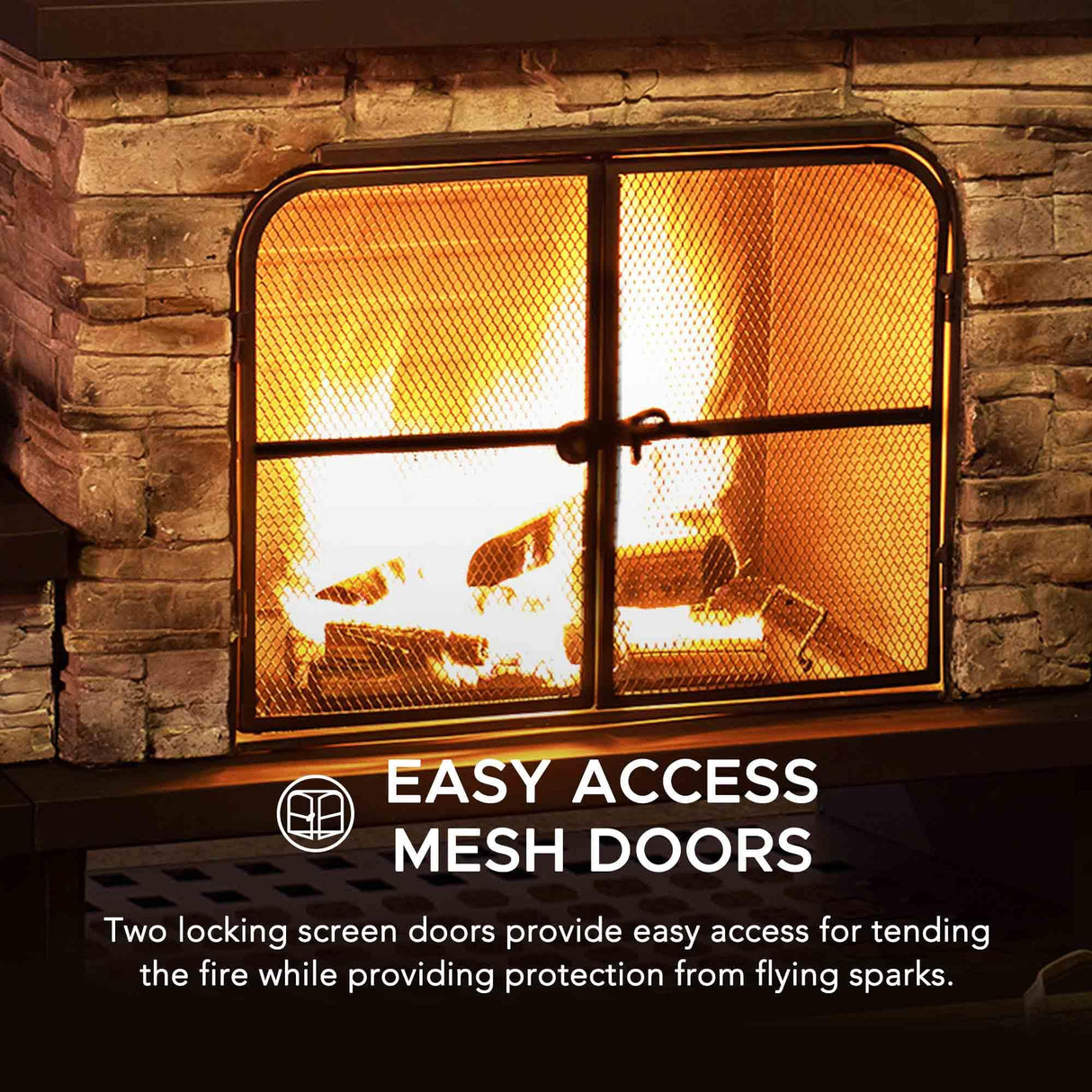 Sunjoy Outdoor Fireplace, Patio Wood Burning Fireplace with Steel Chimney, Mesh Spark Screen Doors, Fire Poker, and Removable Grate, Black Sunjoy