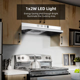 FIREGAS Range Hood 30 inch Under Cabinet Range Hood with 2 Speed Exhaust Fan,Ducted/Ductless Convertible,Rocker Button Control,300 CFM, White Vent Hood Aluminum Filter Included FIREGAS