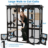 FunXplore 71.1" L Large Cat Catio Outdoor Cat Enclosure Window Acess, Walk-in Cat Cage Cat House for Multiple Indoor Outdoor Cats, Outside Patio 6 Doors Weatherproof Roof FunXplore