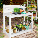 EAGLE PEAK Outdoor Indoor Maintenance Free Vinyl Garden Potting Bench, Waterproof Potting Table with Open Shelf, Lower Storage, 40inx21.6inx43.9in, White EAGLE PEAK
