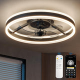CubiCubi Modern Ceiling Fans with Lights, 20 Inch Black Fandelier with Remote Control and APP, Quiet LED Fan Light with 3CCT and 6 Wind Speeds, Low Profile Flush Mount Fan for Bedroom, Dining Room CubiCubi