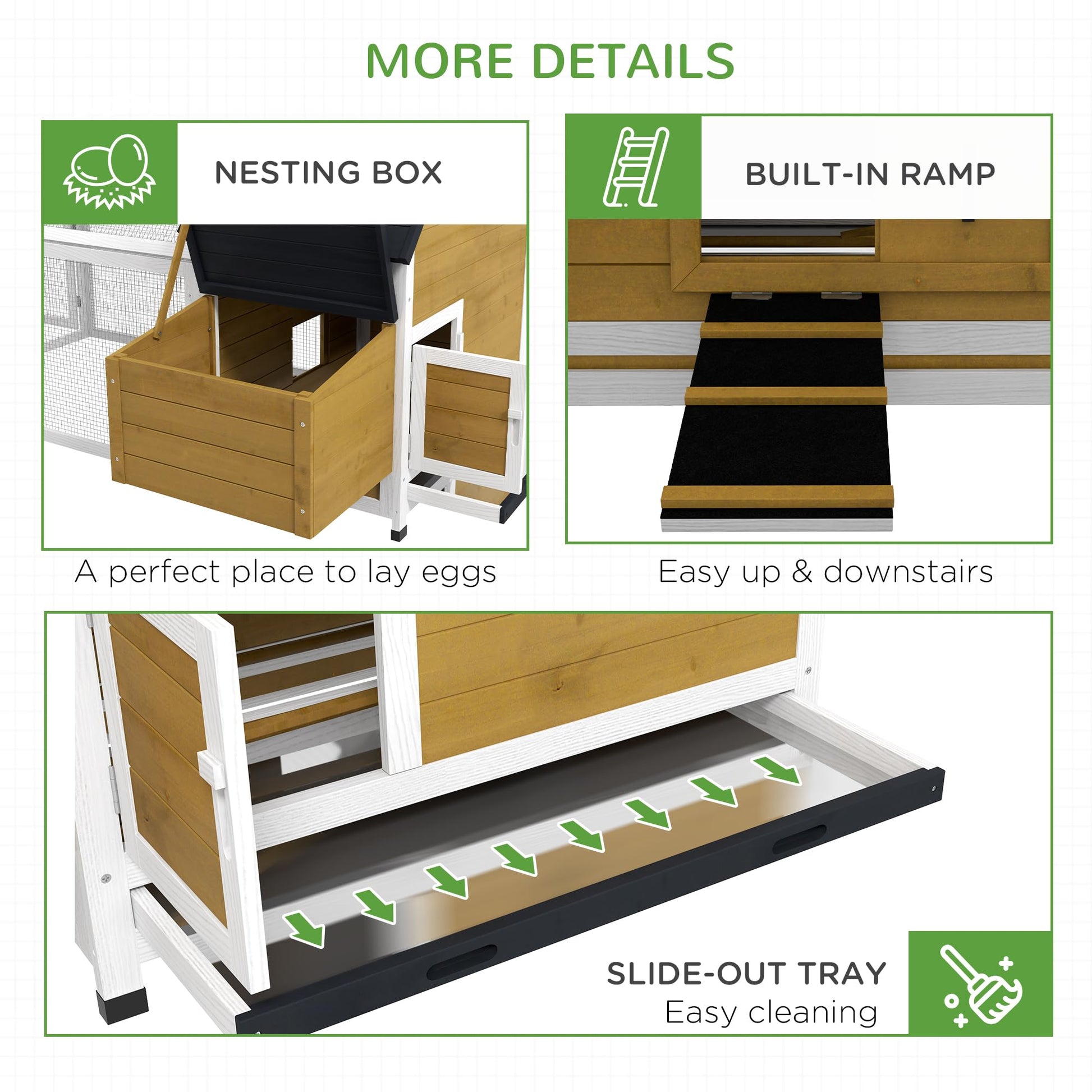 PawHut 65" Chicken Coop Wooden with Detachable Run, Outdoor Chicken House Poultry Cage Hen with Nesting Box, Removable Tray, Roosting Bars, Ramp, for Garden Backyard, Yellow - WoodArtSupply