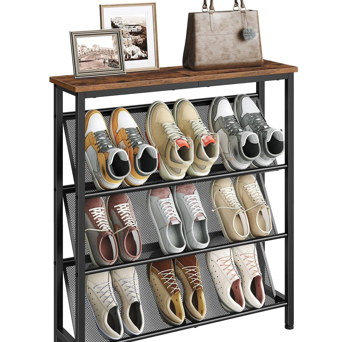 CHOEZON Shoe Rack, 4-Tier Slanted Shoe Storage Shelf, Narrow Shoe Rack ...