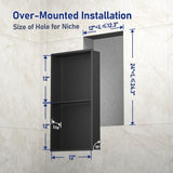 Bernkot Stainless Steel Shower Niche 24" X 12" Matte Black No Tile Needed Niche Shower with Double Shelves Recessed Wall Niches for Bathroom Space Saving Over Mount Installation Bernkot
