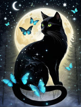 Meothan 5D Black Cat Diamond Art Kits for Adult Beginners Moon Cat Diamond Painting Kits for Adults Butterfly Diamond Painting Full Drill Round Rhinestones Gem Art for Home Wall Decor 11.8X15.7inch Meothan