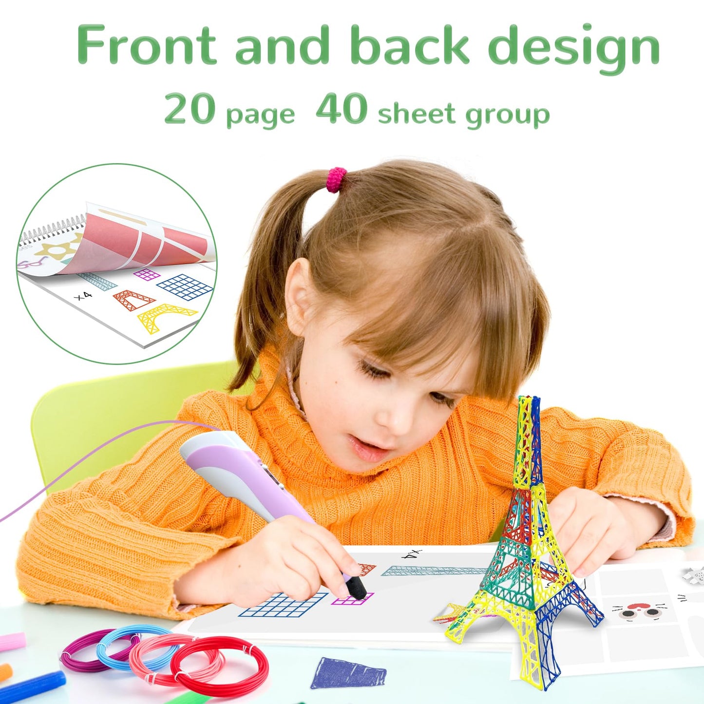 3D Printing Pen Drawing Book Spiral Bound with Transparent Template, 40 Patterns Reusable Painting Graffiti Template, Ideal DIY Gift for Kids Include Animal Transportation House Building Food - WoodArtSupply