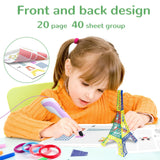 3D Printing Pen Drawing Book Spiral Bound with Transparent Template, 40 Patterns Reusable Painting Graffiti Template, Ideal DIY Gift for Kids Include Animal Transportation House Building Food CKMOREL