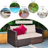 Tangkula Wicker Loveseat 2 Piece, Patio Furniture Couch with Removable Cushions, Rattan Loveseat Sofa for Balcony, Deck, Garden and Poolside Tangkula
