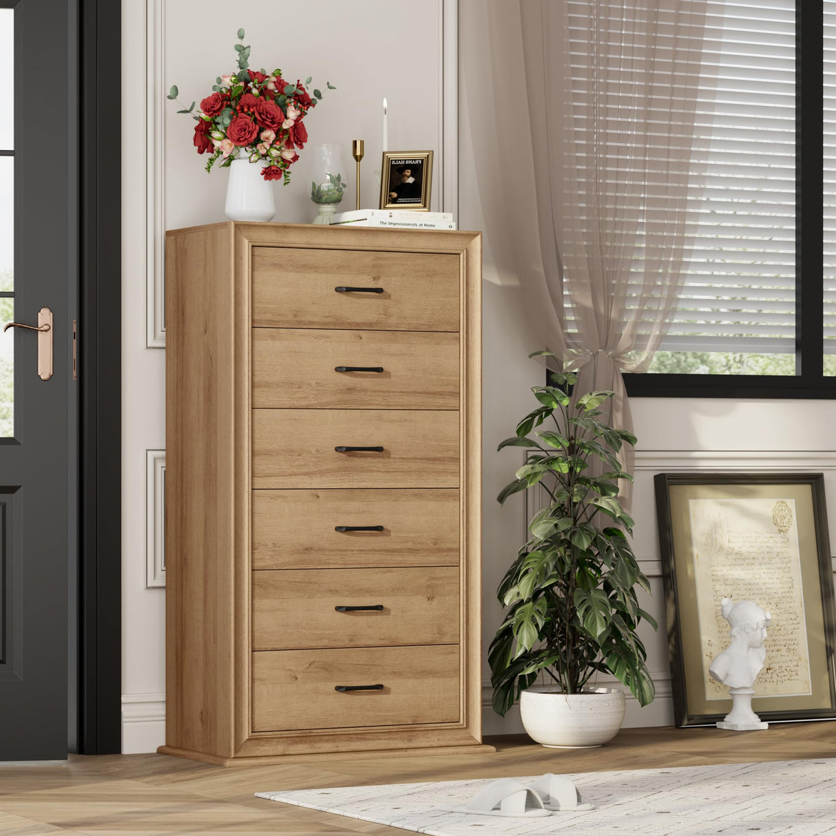 HIFIT Farmhouse 6 Drawer Dresser for Bedroom, 53'' Tall Dresser with 6 Drawers, Wood Chest of Drawers, Large Storage Dressers, Fluted Dresser for Living Room | Hallway | Home Office | Entryway, Oak HIFIT