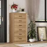 HIFIT Farmhouse 6 Drawer Dresser for Bedroom, 53'' Tall Dresser with 6 Drawers, Wood Chest of Drawers, Large Storage Dressers, Fluted Dresser for Living Room | Hallway | Home Office | Entryway, Oak HIFIT