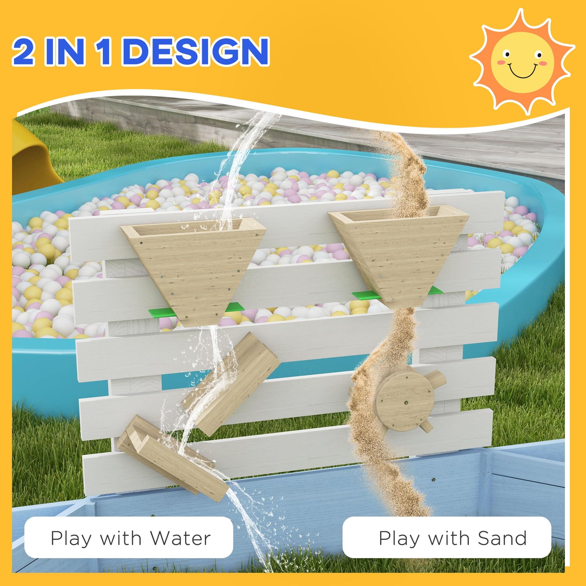 Outsunny Kids Wooden Sandbox with Cover, Large Outdoor Sand Boxes with 6 Animal Patterned Seats, Water & Sand Toys, Buckets, Blackboards, Sand Pit for Toddler 3-7, 85" x 85" x 25", Blue - WoodArtSupply