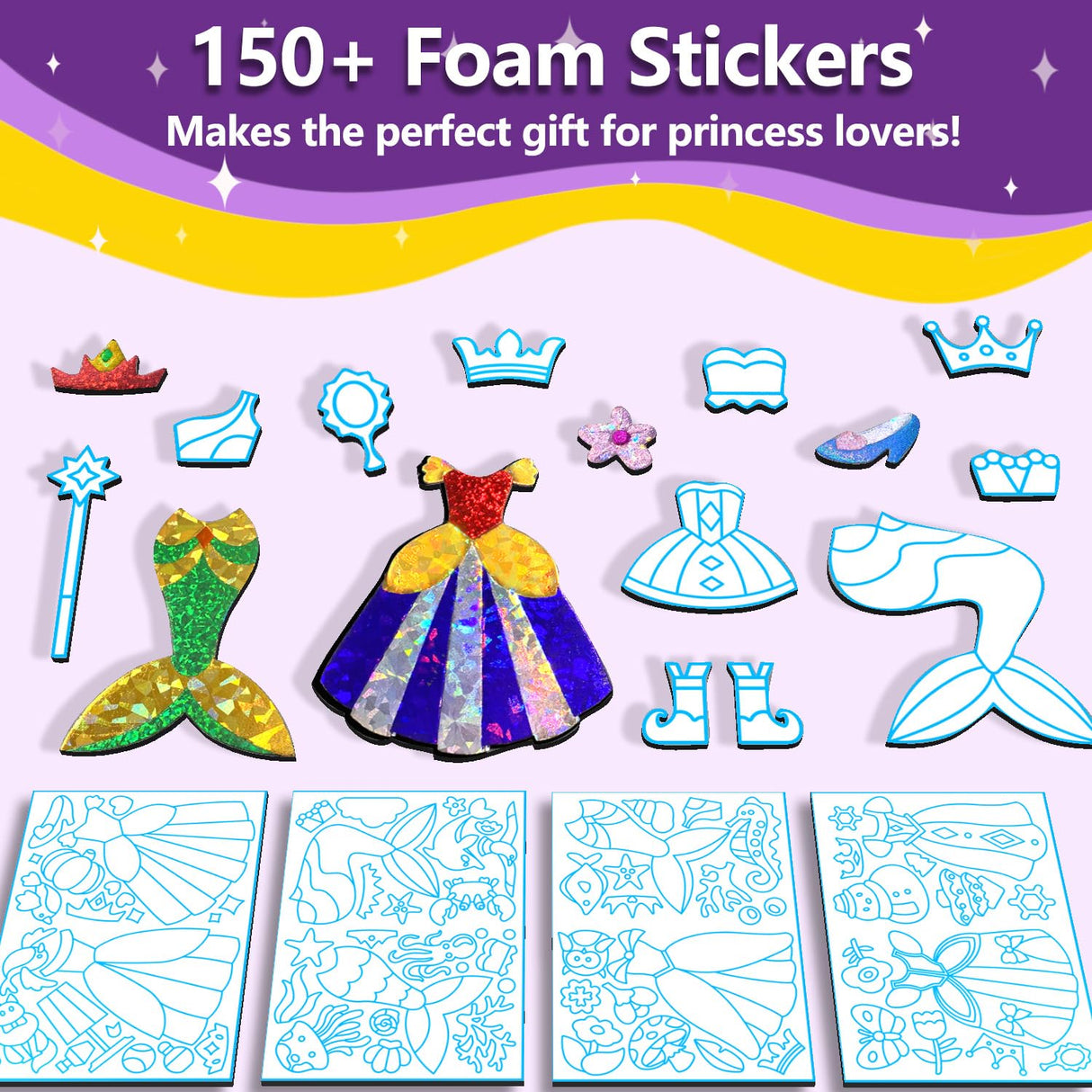 Foil Art Craft Activity for Kids.Foil Foam Stickers Princess Dress-Up Paper Dolls Play Set.2 in 1 Art and Craft for Kids,Creative Travel Toys, Birthday Gifts for Boys & Girls Ages 4 and Up FoilColoring