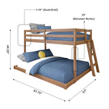 Grain & Grove Bear Twin Over Full Bunk Bed, Low Bunk Bed Frame for Kids, Bunk with Ladder, Guardrail, and Slats, No Box Spring Required, Oak Embossed Pecan Grain & Grove