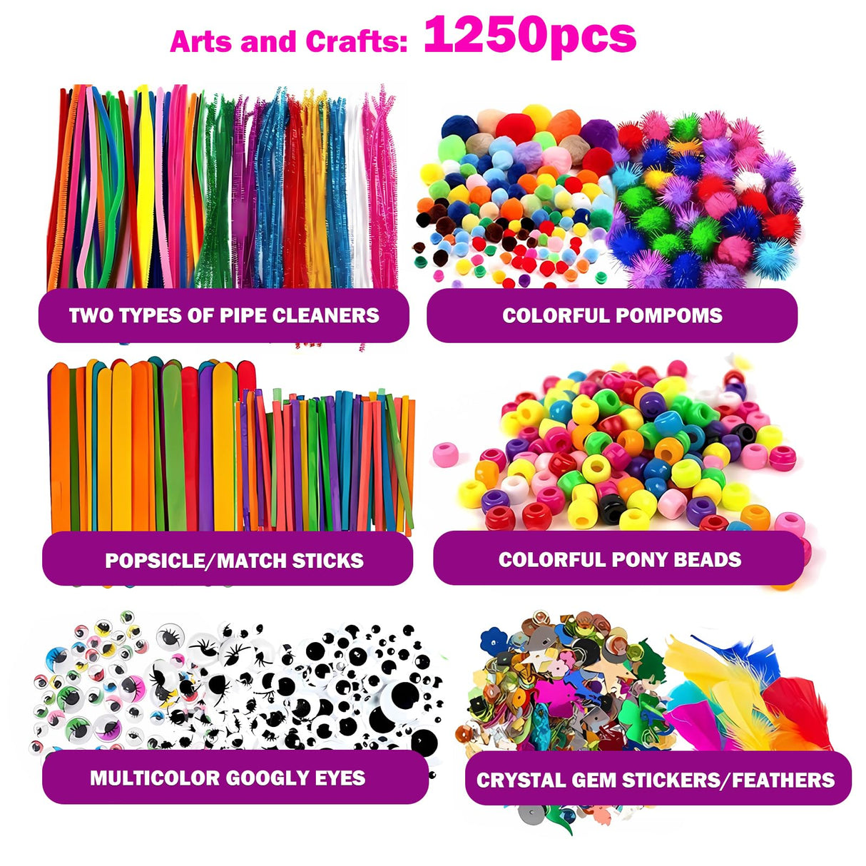 NovaWiseTech Arts and Crafts Supplies, 1200pcs Craft Kits, Pipe Cleaners Bulk, Multicolor Pom Poms Balls, Googly Eyes for DIY Craft Decorations NovaWiseTech