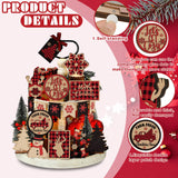 Funnymoom 17 Pcs Christmas Tiered Tray Decor Red and Black Buffalo Plaid Wood Signs Farmhouse Rustic Christmas Table Decorations Centerpieces Wooden Blocks for Xmas Winter Home Winter Party Decor Funnymoom