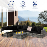 Tangkula 7 Pieces Patio Rattan Furniture Set, Patiojoy Outdoor Conversation Set with Cushions and Tempered Glass Coffee Table, All-Weather Sectional Sofa Set for Garden, Lawn, Backyard (Black) Tangkula