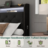 LARMACE Queen Size Bed Frame with Storage & LED Lights & USB Charging Station, Velvet Upholstered Platform Bed with Headboard and 4 Drawers, No Box Spring Needed, Easy Assembly, Black LARMACE