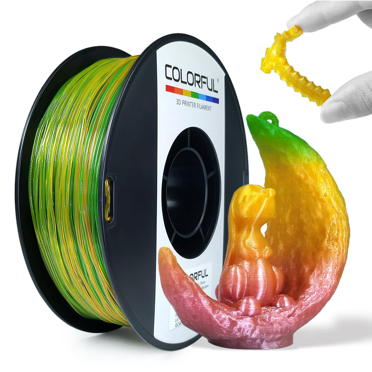 COLORFUL TPU Filament 1.75mm Translucent Rainbow, 95A Soft, 1kg Spool (2.2LB), TPU Translucent Rainbow colorful