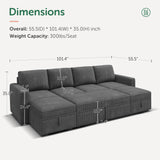 HONBAY Modular Sectional Sleeper Sofa Bed, Corduroy Pull Out Couch with Storage Ottoman, U Shaped Sectional Couches for Living Room, Dark Grey HONBAY