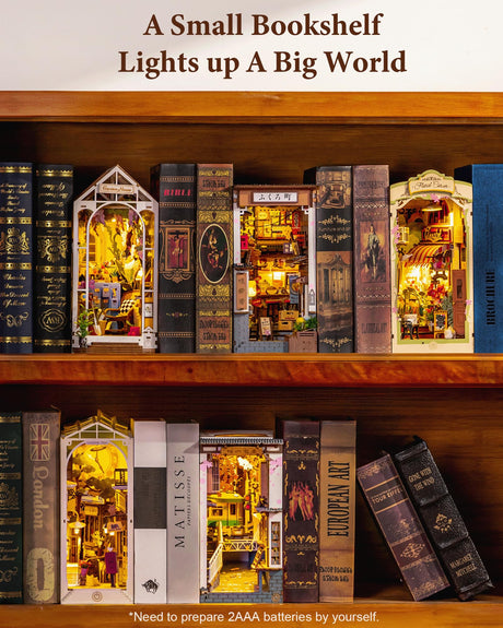 Rolife DIY Book Nook Kits for Adults, Miniature Dollhouse Booknook Kit, 3D Wooden Puzzle Creative Decorative Bookends Bookshelf Diorama Insert Crafts Hobbies Gifts (Sakura Wine Alley) Rolife