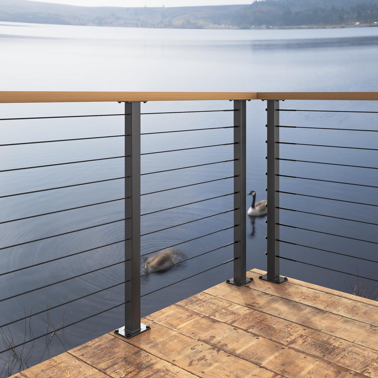 Deck Man 2Pack Deck Railing Posts Stainless Steel Cable Railing Post(2"×2") with 1/8 Cable Railing Kit, Level drilled (2, Black, 40.5 inch) Deck Man