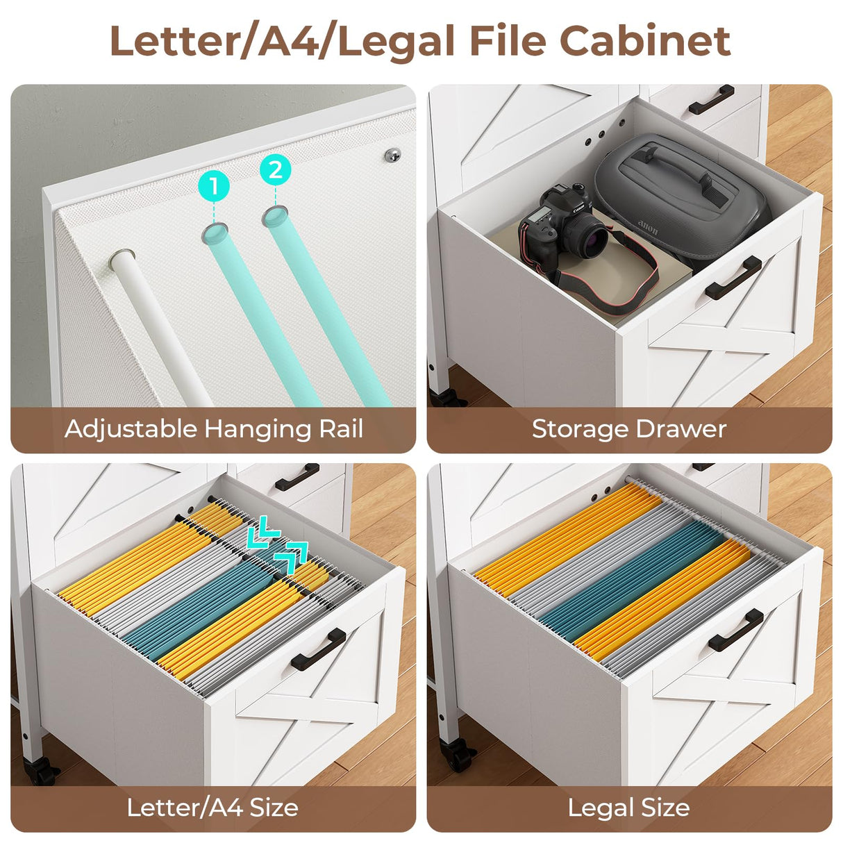 SEDETA 4 Drawers Filing Cabinet, File Cabinet for Home Office fits Letter/Legal/A4 Size Hanging Files, Printer Stand with Storage, White SEDETA