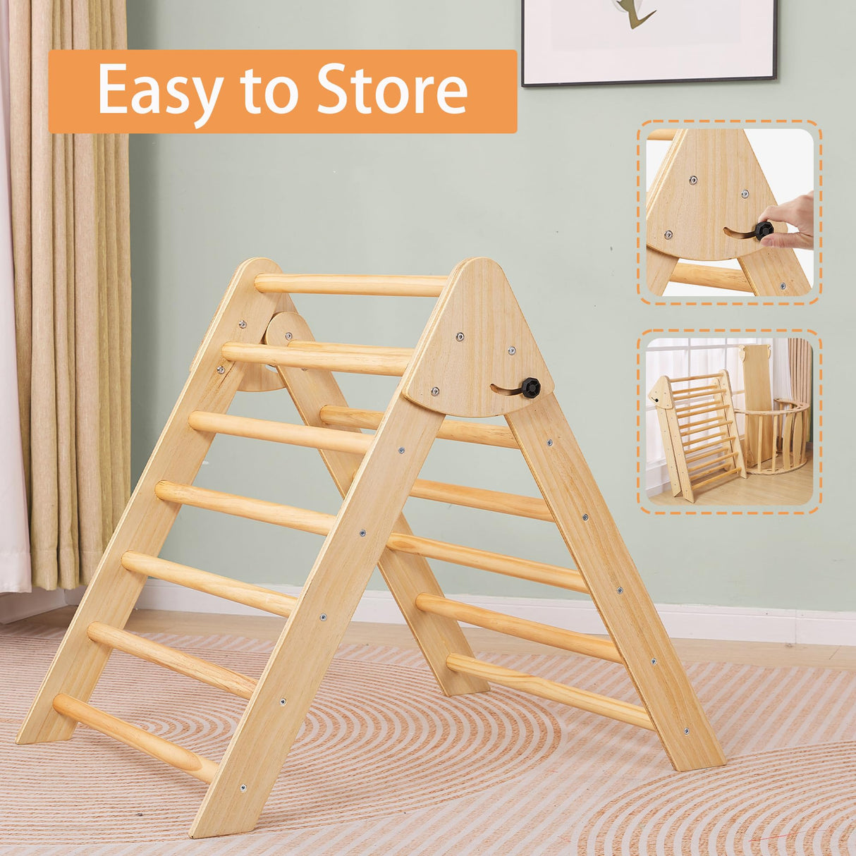 SHWWQUE Pikler Triangle Set Montessori Climbing Toys for Toddlers Pikler-3 Piece Indoor Playground 3 in 1 Foldable Baby Climbing Gym Jungle Gym for Kids Ages 1-6 Natural SHWWQUE