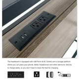 Tuconia Grey King Bed Frame with LED Lights, Storage Headboard & Built-In Charging Station Tuconia