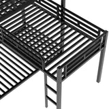 Metal Triple Bunk Bed Twin Size, L-Shaped Metal Triple Bunk Bed Frame, 3 Beds Bunk Bed for Kids Teens Adults - Black Merax