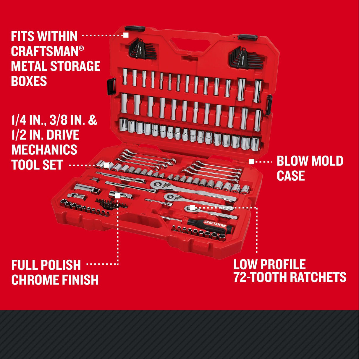 CRAFTSMAN Mechanics Tool Set, 1/4 and 3/8 Inch Drive, 135 Piece (CMMT12124) Craftsman