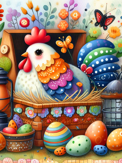 Easter Chicken Diamond Art Kits for Adults-Easter Eggs Diamond Painting Kits for Adults, DIY 5D Spring Full Drill Gem Art Crafts Kits for Home Wall Decor 12x16 in