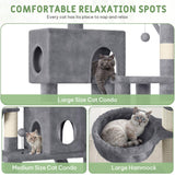 Homiflex Tall Cat Tree for Indoor Cats, 74" Multi-Level Cat Tower with Cat Condos, Plush Perches & Self-Cleaning Litter Box Base, Modern Cat Tree with Scratching Posts & Hammocks, Grey Homiflex