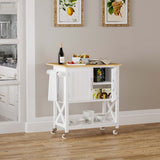 Spirich Kitchen Island on Wheels, Rolling Kitchen Cart with Storage Cabinet, Small Kitchen Island with Drop Leaf and Towel Rack for Dining Room, White Spirich