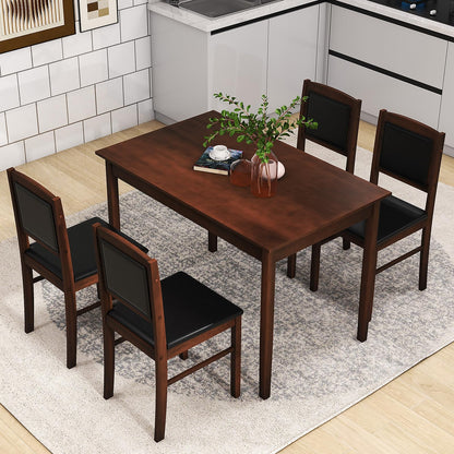 Tangkula Dining Table Set for 4, Solid Wood, Farmhouse Dinette Set w/Rubber Wood Legs, Upholstered Seat & Padded Backrest, Modern Dining Table and Chairs Set for Kitchen, Dining Room (Reddish - WoodArtSupply