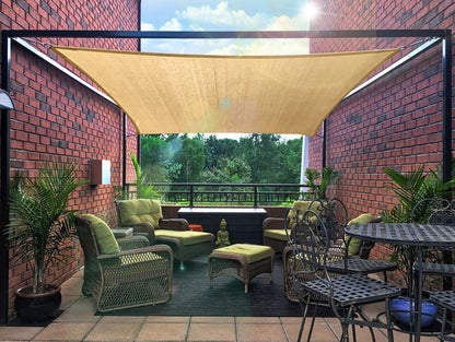 Patio Sun Shade Sail Canopy, 16' x 20' Rectangle Shade Cloth UV Block Sunshade Fabric - Outdoor Cover Awning Shelter for Pergola Backyard Garden Yard (Sand Color) - WoodArtSupply