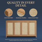 OAKHAM HOME Hampstead Rattan 4-Door Storage Sideboard Cabinets with Adjustable Shelves, Boho Accent Buffet Cupboard Console for Kitchen, Living Room, and Hallway OAKHAM HOME