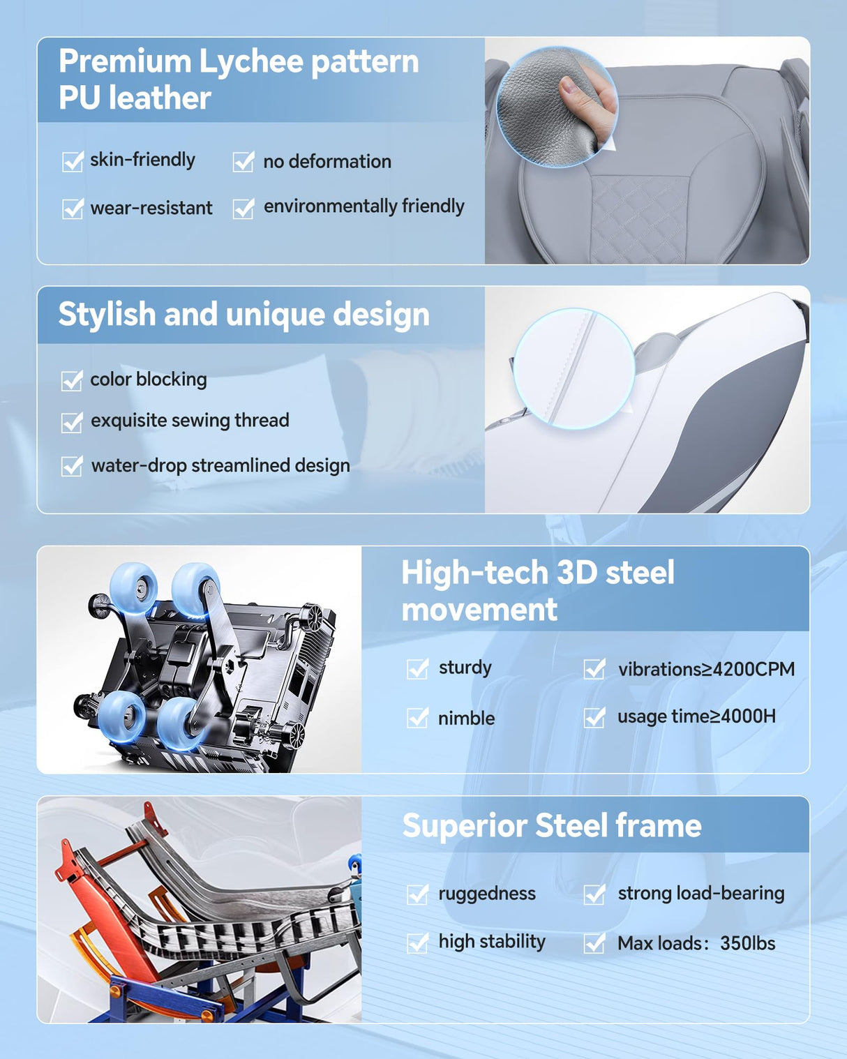 Stylish Massage Chair Full Body Zero Gravity Massage Chair Rocking Sleep Mode SL 3D Yoga Stretch Massage with Heat Wireless Phone Charge Upgraded Calf +11cm 12+ Modes Screen Touch Large Size White G CareTech